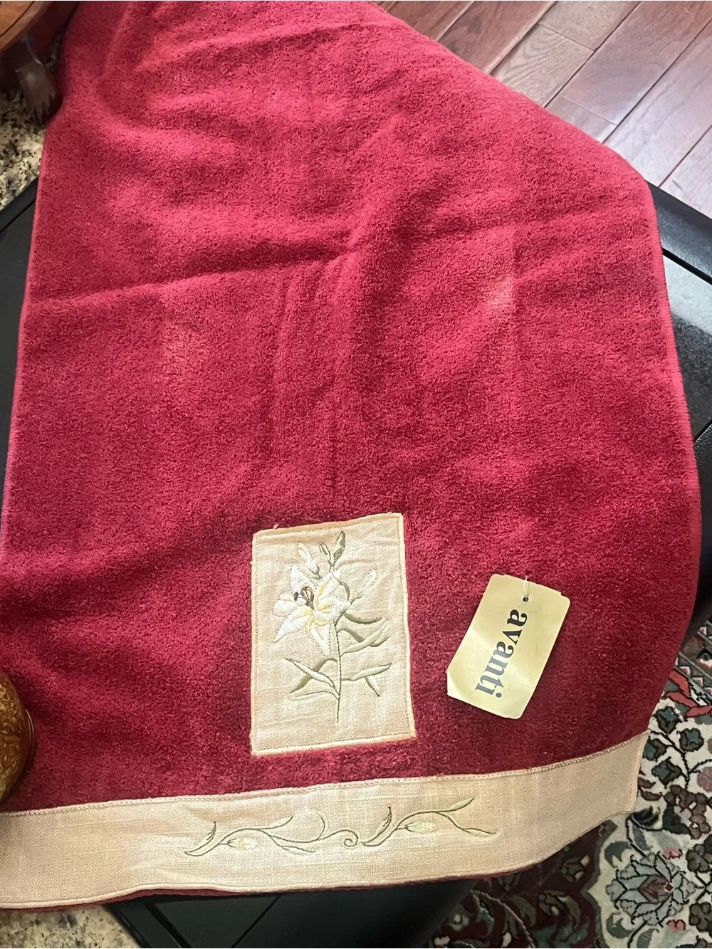 Avanti Burgundy Embroidered Floral Hand Towel